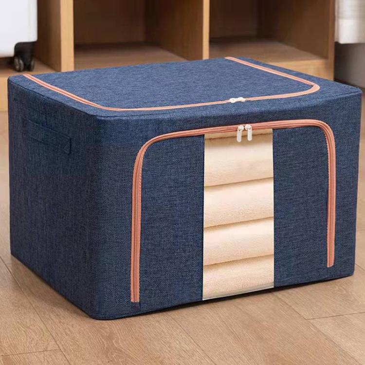 Fabric Steel Frame Quilt Clothing Storage Box Cotton Linen Storage Bag with Window, 22L 39x29x20cm, 66L 50x40x33cm, 100L 60x42x40cm, 24L 40x30x20cm