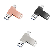Load image into Gallery viewer, USB 3.0 + 8 Pin + USB-C / Type-C 3 in 1 Phone Computer Metal Rotatable U-Disk, 32GB, 16 GB, 64GB