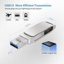 Load image into Gallery viewer, USB 3.0 + 8 Pin + USB-C / Type-C 3 in 1 Phone Computer Metal Rotatable U-Disk, 32GB, 16 GB, 64GB