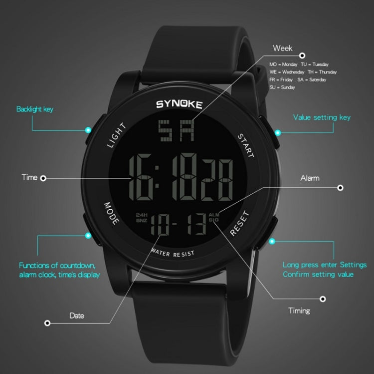 SYNOKE 9002 Men Outdoor Waterproof Sports Watch Multifunctional Luminous Digital Watch