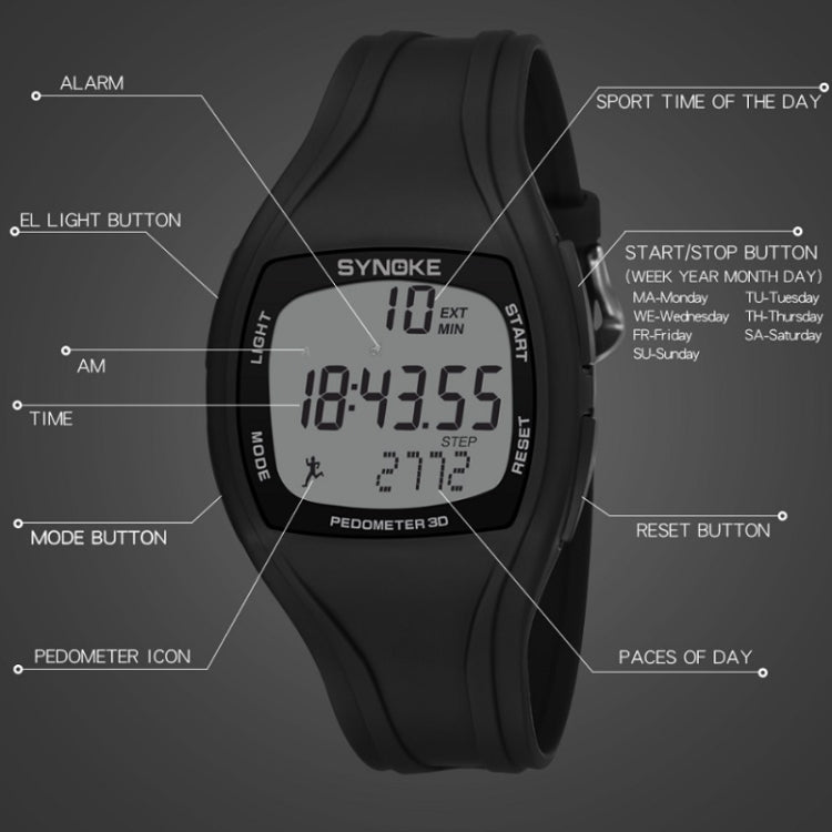 SYNOKE 9105 Multifunctional Sports Time Record Waterproof Pedometer Electronic Watch