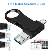 Load image into Gallery viewer, USB 3.0 + 8 Pin + USB-C / Type-C 3 in 1 Mobile Computer Metal U-Disk, 16GB, 32GB, 64GB, 8GB
