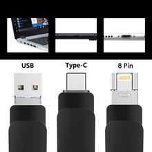 Load image into Gallery viewer, USB 3.0 + 8 Pin + USB-C / Type-C 3 in 1 Mobile Computer Metal U-Disk, 16GB, 32GB, 64GB, 8GB