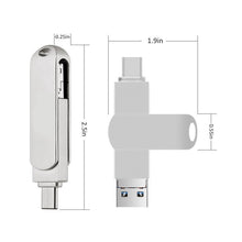 Load image into Gallery viewer, USB 3.0 + 8 Pin + USB-C / Type-C 3 in 1 Phone Computer Rotatable Metal U-Disk, 16GB, 32GB, 64GB, 128GB, 256GB