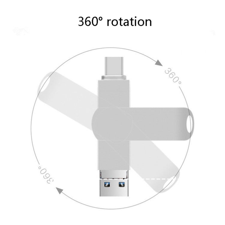 USB 3.0 + 8 Pin + USB-C / Type-C 3 in 1 Phone Computer Rotatable Metal U-Disk, 16GB, 32GB, 64GB, 128GB, 256GB