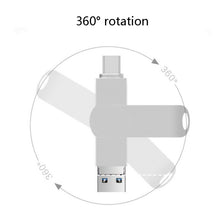 Load image into Gallery viewer, USB 3.0 + 8 Pin + USB-C / Type-C 3 in 1 Phone Computer Rotatable Metal U-Disk, 16GB, 32GB, 64GB, 128GB, 256GB
