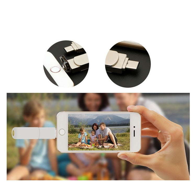 USB 3.0 + 8 Pin + USB-C / Type-C 3 in 1 Phone Computer Rotatable Metal U-Disk, 16GB, 32GB, 64GB, 128GB, 256GB