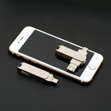 Load image into Gallery viewer, USB 3.0 + 8 Pin + USB-C / Type-C 3 in 1 Phone Computer Rotatable Metal U-Disk, 16GB, 32GB, 64GB, 128GB, 256GB
