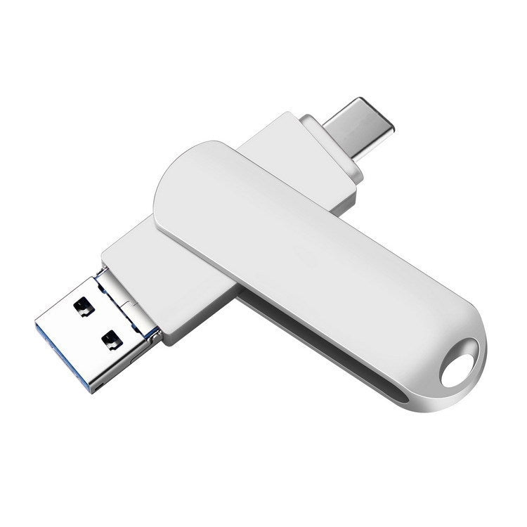 USB 3.0 + 8 Pin + USB-C / Type-C 3 in 1 Phone Computer Rotatable Metal U-Disk, 16GB, 32GB, 64GB, 128GB, 256GB