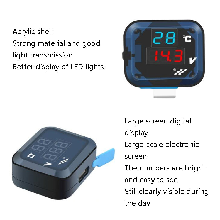 12-24V Motorcycle Modified Electronic Meter Voltage Temperature Table With USB Car Charger, 2954