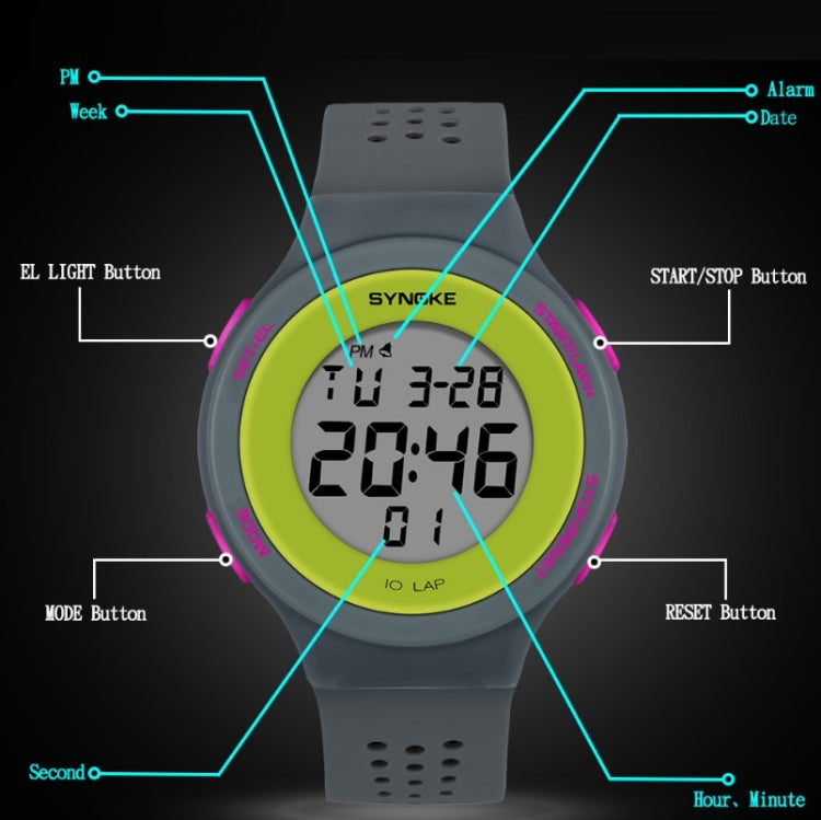 SYNOKE 67866 Swimming Waterproof Porous Breathable Silicone Strap Sports  LED Electronic Watch