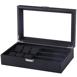 6+3 PU Watch Glasses Case Carbon Fiber PU Skin Watch Box Sunglasses Box, 6 + 3 Brown, 6 + 3 Black