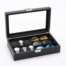 Load image into Gallery viewer, 6+3 PU Watch Glasses Case Carbon Fiber PU Skin Watch Box Sunglasses Box, 6 + 3 Brown, 6 + 3 Black