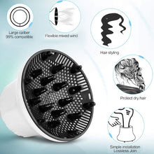 Load image into Gallery viewer, Universal Hair Diffuser Adaptable For Blow Dryers with Rotatable Design Curly Hair Large Wind Hood, White, Black