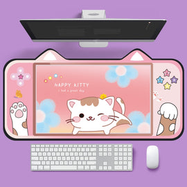 Cute Cat Ear Computer Keyboard Desk Pad Mouse Pad, 400 x 800 x 2mm