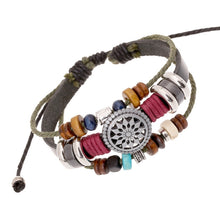 Load image into Gallery viewer, BX016 Retro Personality Leather Beaded Bracelet, Black Leather+Ancient Silver Accessories, Red Leather++Ancient Silver Accessories, White Leather+Bronze Accessories, Light Brown Leather+Bronze Accessories