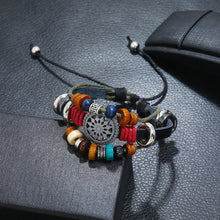 Load image into Gallery viewer, BX016 Retro Personality Leather Beaded Bracelet, Black Leather+Ancient Silver Accessories, Red Leather++Ancient Silver Accessories, White Leather+Bronze Accessories, Light Brown Leather+Bronze Accessories