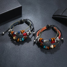 Load image into Gallery viewer, BX016 Retro Personality Leather Beaded Bracelet, Black Leather+Ancient Silver Accessories, Red Leather++Ancient Silver Accessories, White Leather+Bronze Accessories, Light Brown Leather+Bronze Accessories