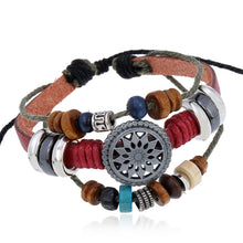 Load image into Gallery viewer, BX016 Retro Personality Leather Beaded Bracelet, Black Leather+Ancient Silver Accessories, Red Leather++Ancient Silver Accessories, White Leather+Bronze Accessories, Light Brown Leather+Bronze Accessories