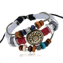 Load image into Gallery viewer, BX016 Retro Personality Leather Beaded Bracelet, Black Leather+Ancient Silver Accessories, Red Leather++Ancient Silver Accessories, White Leather+Bronze Accessories, Light Brown Leather+Bronze Accessories