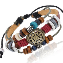 Load image into Gallery viewer, BX016 Retro Personality Leather Beaded Bracelet, Black Leather+Ancient Silver Accessories, Red Leather++Ancient Silver Accessories, White Leather+Bronze Accessories, Light Brown Leather+Bronze Accessories