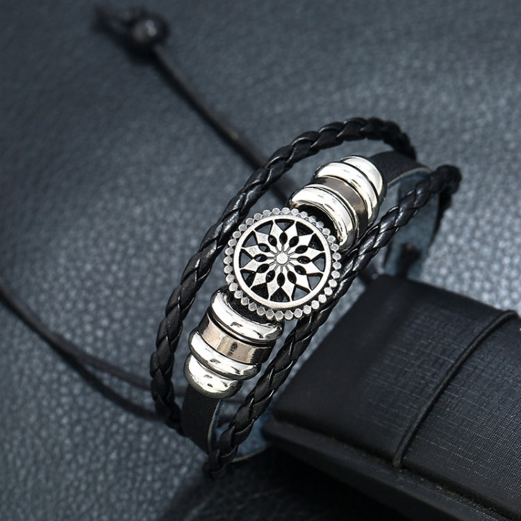 5 PCS BX222 Sun Flower Beads Leather Personality Knitting Adjustable Bracelet