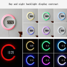Load image into Gallery viewer, LED Mirror Hollow Wall Clock 7-color Switch Electronic Digital Display Wall Clock, Hollow Wall Clock