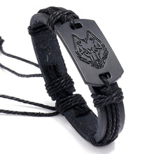 Load image into Gallery viewer, B01916 Men Leather Wolf Head Woven Bracelet, B01916