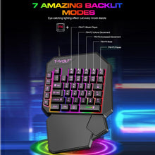 Load image into Gallery viewer, T-WOLF Mobile Gaming One-Handed Keyboard，Specification：, T19 Keyboard, TF-900 Set, Keyboard + Mouse + Throne