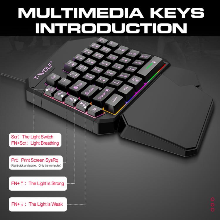 T-WOLF Mobile Gaming One-Handed Keyboard，Specification：, T19 Keyboard, TF-900 Set, Keyboard + Mouse + Throne