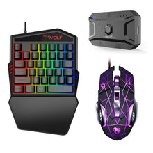 Load image into Gallery viewer, T-WOLF Mobile Gaming One-Handed Keyboard，Specification：, T19 Keyboard, TF-900 Set, Keyboard + Mouse + Throne
