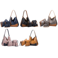 Load image into Gallery viewer, 21506 4 in 1 Simple Color-Block Diagonal Handbags Fashion Large Capacity Soft Leather Bags, Navy Blue, Black, Dark Grey, Pink, Brown