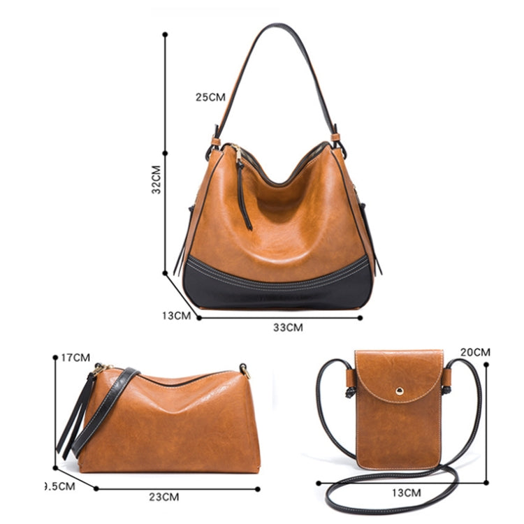 21506 4 in 1 Simple Color-Block Diagonal Handbags Fashion Large Capacity Soft Leather Bags, Navy Blue, Black, Dark Grey, Pink, Brown