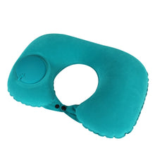 Load image into Gallery viewer, Travel Inflatable Press U-Shaped Neck Guard Pillow, Flocked U009-01（Peacock Green ）, Flocked U009-03（Light Gray）, Flocked U009-04（Medium Blue）, Flocked U009-02（Rose Red）, Flocked U009-05（Dark Blue）, Flocked U009-060（Sky Blue）, Flocked U009-070（Orange） ...
