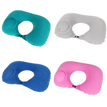 Load image into Gallery viewer, Travel Inflatable Press U-Shaped Neck Guard Pillow, Flocked U009-01（Peacock Green ）, Flocked U009-03（Light Gray）, Flocked U009-04（Medium Blue）, Flocked U009-02（Rose Red）, Flocked U009-05（Dark Blue）, Flocked U009-060（Sky Blue）, Flocked U009-070（Orange） ...