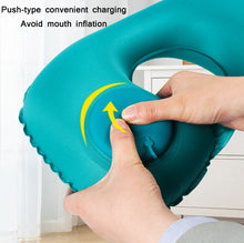 Load image into Gallery viewer, Travel Inflatable Press U-Shaped Neck Guard Pillow, Flocked U009-01（Peacock Green ）, Flocked U009-03（Light Gray）, Flocked U009-04（Medium Blue）, Flocked U009-02（Rose Red）, Flocked U009-05（Dark Blue）, Flocked U009-060（Sky Blue）, Flocked U009-070（Orange） ...