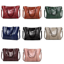 Load image into Gallery viewer, 888-G9 Oil Wax Leather All-Match Fashion Handbag, Wine Red, Khaki, Green, Navy Blue, Black, Dark Grey, Deep Purple, Pink
