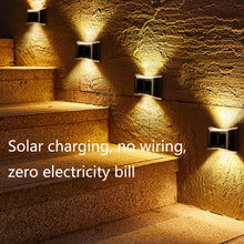 Load image into Gallery viewer, 6 LED Solar Outdoor Garden Stainless Steel Wall Lamp, White Light, Warm Light, Color Light