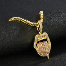 Load image into Gallery viewer, Skull Lips Tongue Pendant Single Row Necklace, Gold + Red, Silver + Red, Gold + Pink, Silver + Pink, Gold + Blue