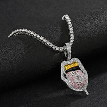 Load image into Gallery viewer, Skull Lips Tongue Pendant Single Row Necklace, Gold + Red, Silver + Red, Gold + Pink, Silver + Pink, Gold + Blue
