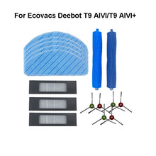 Load image into Gallery viewer, Accessories For Ecovacs Deebot T9 AIVI/T9 AIVI+, 2 Pairs  Edge Brush, 2 PCS Rag, 2 PCS Filter Net, Double Roller brush, Set