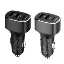 Load image into Gallery viewer, QIAKEY GT690C Dual USB + USB-C / Type-C Aluminum Alloy Three-Hole Car Charger, Black, Gray