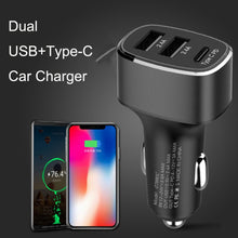Load image into Gallery viewer, QIAKEY GT690C Dual USB + USB-C / Type-C Aluminum Alloy Three-Hole Car Charger, Black, Gray