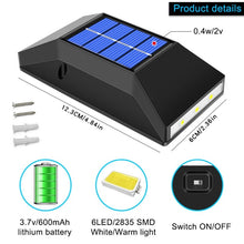Load image into Gallery viewer, Outdoor Decorative Waterproof Solar Wall Light, Spec:, 4 LEDs White Light, 4 LEDs Warm Light, 6 LEDs White Light, 6 LEDs Warm Light