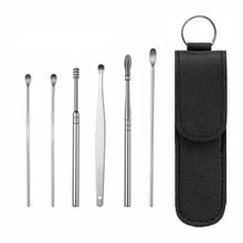 Load image into Gallery viewer, 6 In 1 Stainless Steel Spring Spiral Portable Ear Pick, Yellow Leather Case, Pink Leather Case, Black Leather Case, Yellow, Blue, Pink, Green, Purple, Black