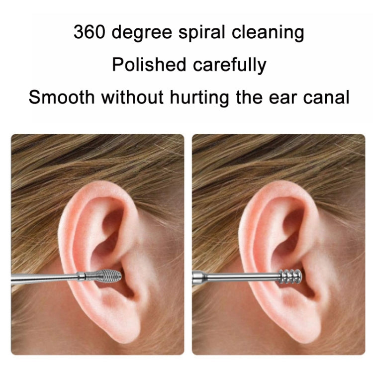 6 In 1 Stainless Steel Spring Spiral Portable Ear Pick, Yellow Leather Case, Pink Leather Case, Black Leather Case, Yellow, Blue, Pink, Green, Purple, Black