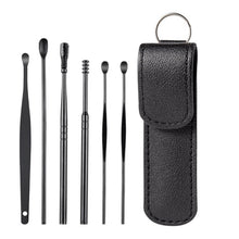 Load image into Gallery viewer, 6 In 1 Stainless Steel Spring Spiral Portable Ear Pick, Yellow Leather Case, Pink Leather Case, Black Leather Case, Yellow, Blue, Pink, Green, Purple, Black