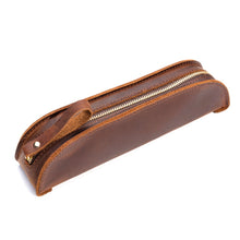 Load image into Gallery viewer, W-T18 Vintage Handmade Genuine Leather Zipper Pencil Case, Black, Brown, Wine Red, Coffee, Ink Green, Blue