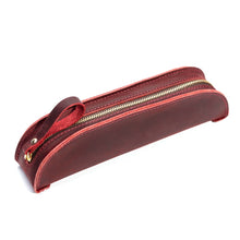 Load image into Gallery viewer, W-T18 Vintage Handmade Genuine Leather Zipper Pencil Case, Black, Brown, Wine Red, Coffee, Ink Green, Blue