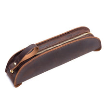 Load image into Gallery viewer, W-T18 Vintage Handmade Genuine Leather Zipper Pencil Case, Black, Brown, Wine Red, Coffee, Ink Green, Blue